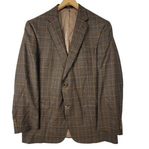 Hart Schaffner Marx Gold Trumpeter Brown Plaid Sport Coat Jacket USA Size 46L